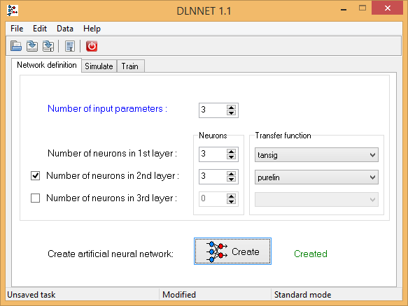 Program DLNNET - Tvorba umělé neuronové sítě
