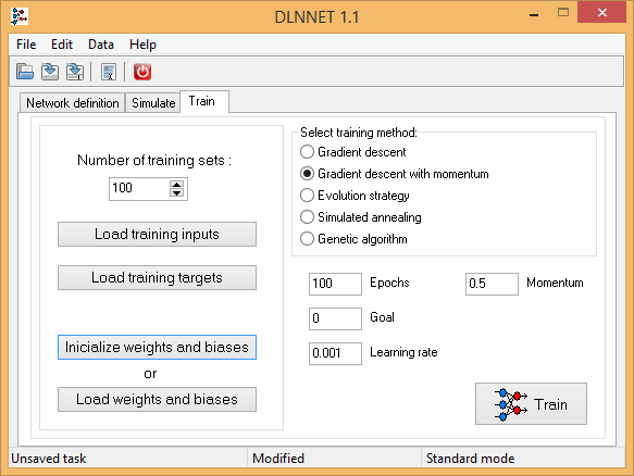 Program DLNNET - Učení umělé neuronové sítě