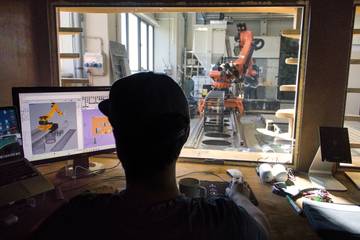 Velín Laboratoře robotiky a 3D tisku Fakulty stavební VUT během ukázky 3D tisku betonu | foto: Dagmar Sukopová, FAST VUT