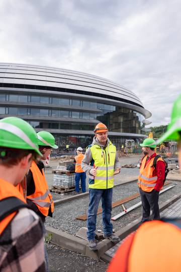 Aleš Rubina delivered an introductory speech about the construction in front of the building entrance. | Photo: Svatopluk Pelčák