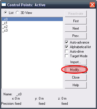 Control Points window